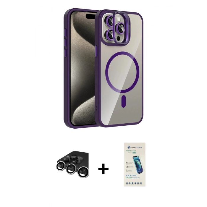 MARSİLYAN™- iPhone 15 Pro Max Kılıf Yadigar Asil Koleksiyonu - Şeffaf Pasifik Cam Ekran Koruyucu + Raze Metal Kamera Lens - GS