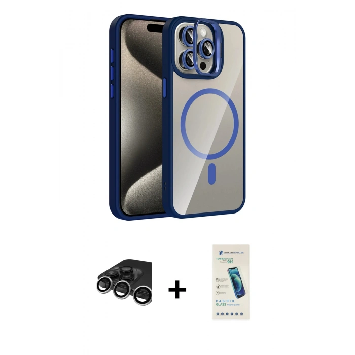 MARSİLYAN™- iPhone 15 Pro Max Kılıf Yadigar Asil Koleksiyonu - Şeffaf Pasifik Cam Ekran Koruyucu + Raze Metal Kamera Lens - GS