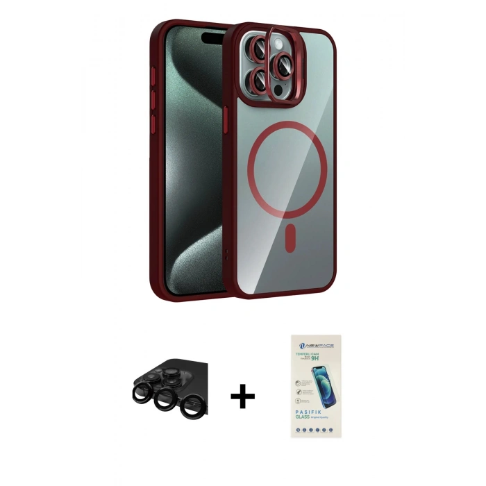 MARSİLYAN™- iPhone 15 Pro Max Kılıf Yadigar Asil Koleksiyonu - Şeffaf Pasifik Cam Ekran Koruyucu + Raze Metal Kamera Lens - SH