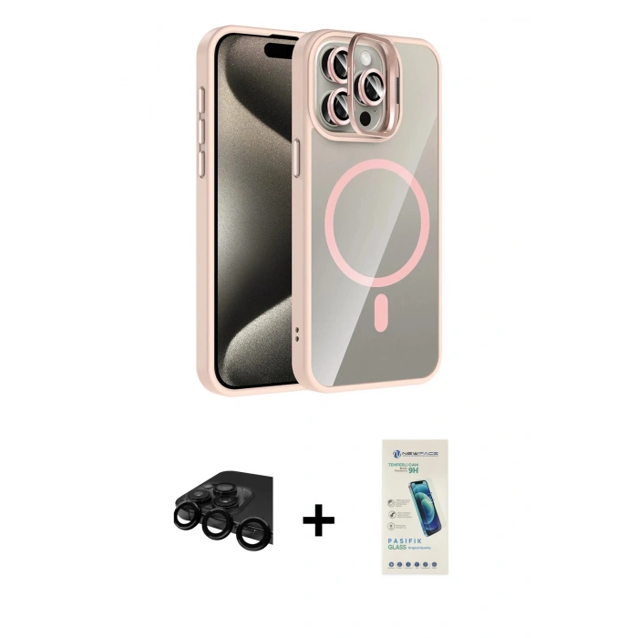 MARSİLYAN™- iPhone 15 Pro Max Kılıf Yadigar Asil Koleksiyonu - Şeffaf Pasifik Cam Ekran Koruyucu + Raze Metal Kamera Lens - SH