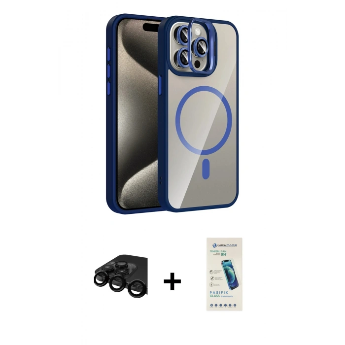 MARSİLYAN™- iPhone 15 Pro Max Kılıf Yadigar Asil Koleksiyonu - Şeffaf Pasifik Cam Ekran Koruyucu + Raze Metal Kamera Lens - SH
