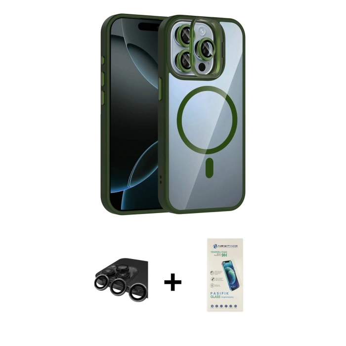 MARSİLYAN™- iPhone 15 Pro Max Kılıf Yadigar Asil Koleksiyonu - Şeffaf Pasifik Cam Ekran Koruyucu + Raze Metal Kamera Lens - TMGI