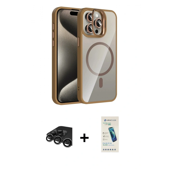 MARSİLYAN™- iPhone 15 Pro Max Kılıf Yadigar Asil Koleksiyonu - Şeffaf Pasifik Cam Ekran Koruyucu + Raze Metal Kamera Lens - TMGI