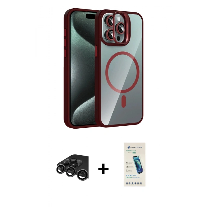 MARSİLYAN™- iPhone 15 Pro Max Kılıf Yadigar Asil Koleksiyonu - Şeffaf Pasifik Cam Ekran Koruyucu + Raze Metal Kamera Lens - TMGI
