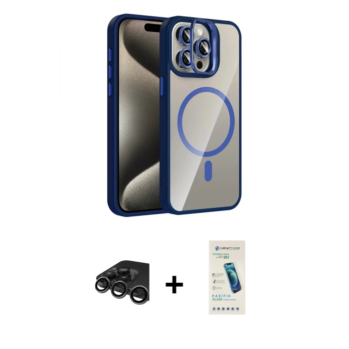 MARSİLYAN™- iPhone 15 Pro Max Kılıf Yadigar Asil Koleksiyonu - Şeffaf Pasifik Cam Ekran Koruyucu + Raze Metal Kamera Lens - TMGI