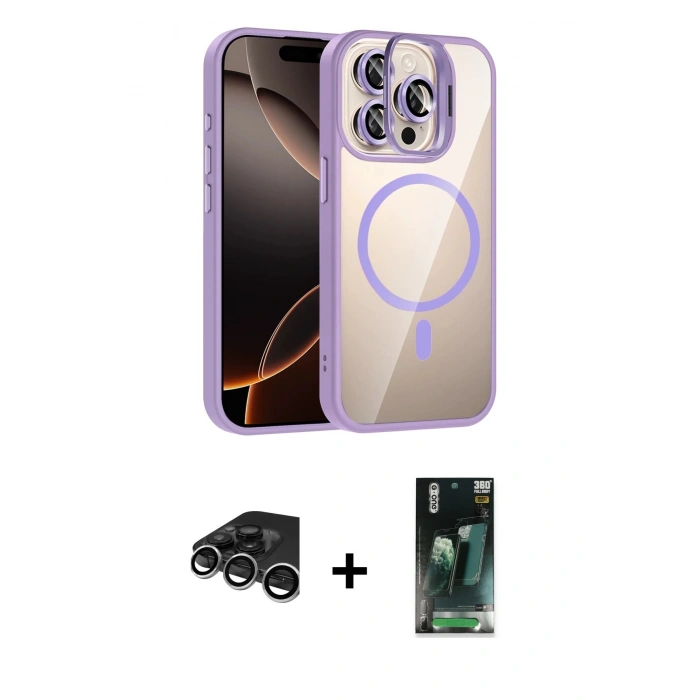 MARSİLYAN™- iPhone 15 Pro Max Kılıf Yadigar Asil Koleksiyonu - Siyah 360 Mat Full Body Arka Koruyucu + Raze Metal Kamera Lens - GS