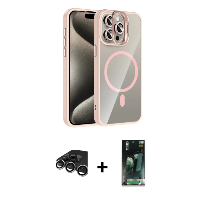 MARSİLYAN™- iPhone 15 Pro Max Kılıf Yadigar Asil Koleksiyonu - Siyah 360 Mat Full Body Arka Koruyucu + Raze Metal Kamera Lens - GS