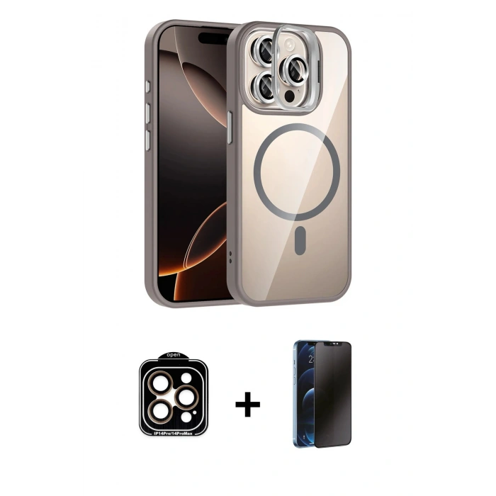 MARSİLYAN™- iPhone 15 Pro Max Kılıf Yadigar Asil Koleksiyonu - Siyah 3D Antistatik Hayalet Cam Ekran Koruyucu + PVD Metal Kamera Lens - TU