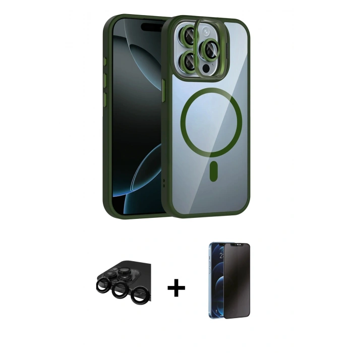 MARSİLYAN™- iPhone 15 Pro Max Kılıf Yadigar Asil Koleksiyonu - Siyah 3D Antistatik Hayalet Cam Ekran Koruyucu + Raze Metal Kamera Lens - SH