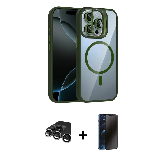 MARSİLYAN™- iPhone 15 Pro Max Kılıf Yadigar Asil Koleksiyonu - Siyah 3D Antistatik Hayalet Cam Ekran Koruyucu + Raze Metal Kamera Lens - GS