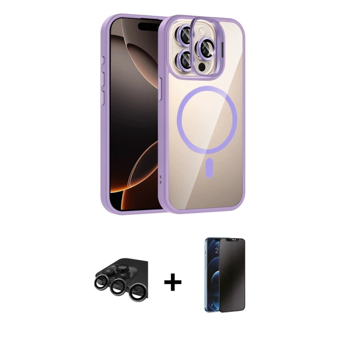MARSİLYAN™- iPhone 15 Pro Max Kılıf Yadigar Asil Koleksiyonu - Siyah 3D Antistatik Hayalet Cam Ekran Koruyucu + Raze Metal Kamera Lens - TMGI