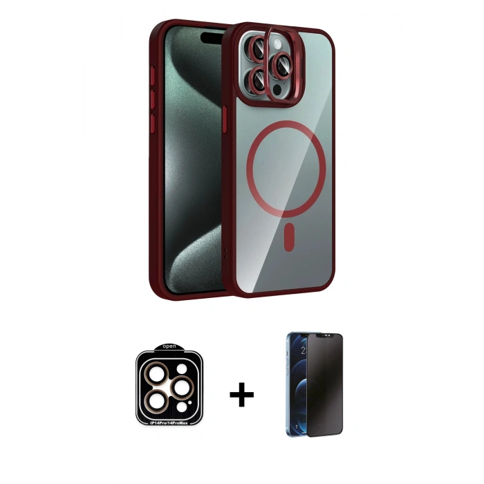 MARSİLYAN™- iPhone 15 Pro Max Kılıf Yadigar Asil Koleksiyonu - Siyah 3D Antistatik Hayalet Cam Ekran Koruyucu + PVD Metal Kamera Lens - TU