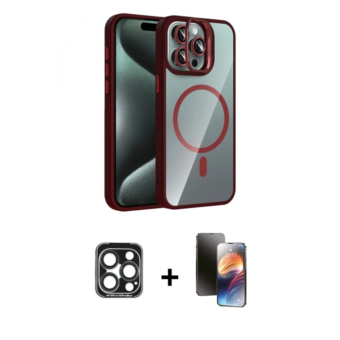 MARSİLYAN™- iPhone 15 Pro Max Kılıf Yadigar Asil Koleksiyonu - Siyah 3D Antistatik Mat Seramik Nano Ekran Koruyucu + PVD Metal Kamera Lens - LT