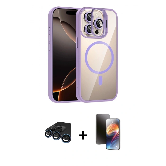 MARSİLYAN™- iPhone 15 Pro Max Kılıf Yadigar Asil Koleksiyonu - Siyah 3D Antistatik Mat Seramik Nano Ekran Koruyucu + Raze Metal Kamera Lens - LT