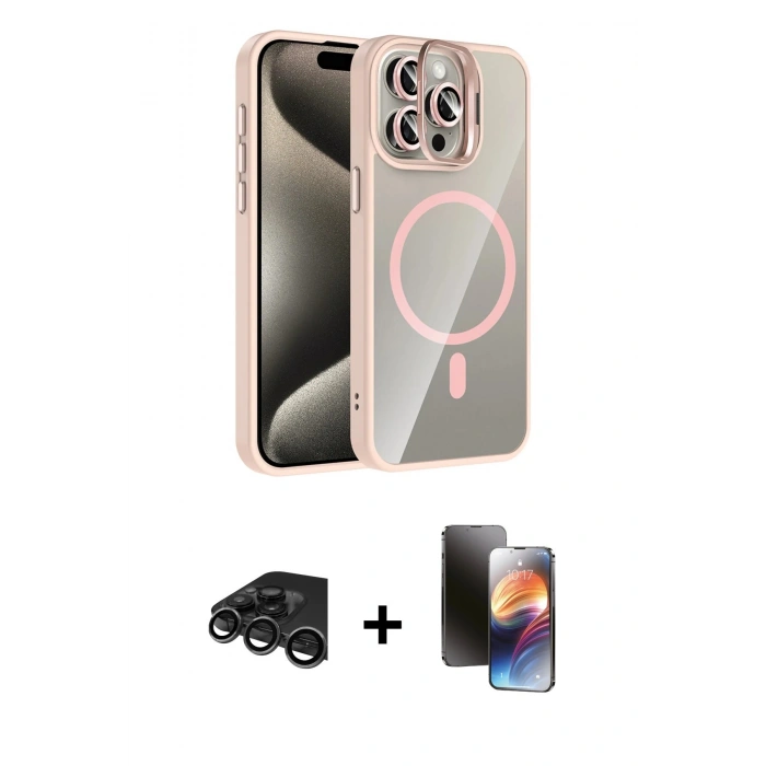 MARSİLYAN™- iPhone 15 Pro Max Kılıf Yadigar Asil Koleksiyonu - Siyah 3D Antistatik Mat Seramik Nano Ekran Koruyucu + Raze Metal Kamera Lens - TMGI