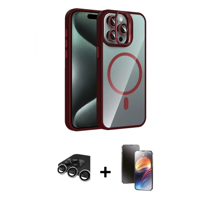 MARSİLYAN™- iPhone 15 Pro Max Kılıf Yadigar Asil Koleksiyonu - Siyah 3D Antistatik Mat Seramik Nano Ekran Koruyucu + Raze Metal Kamera Lens - GS