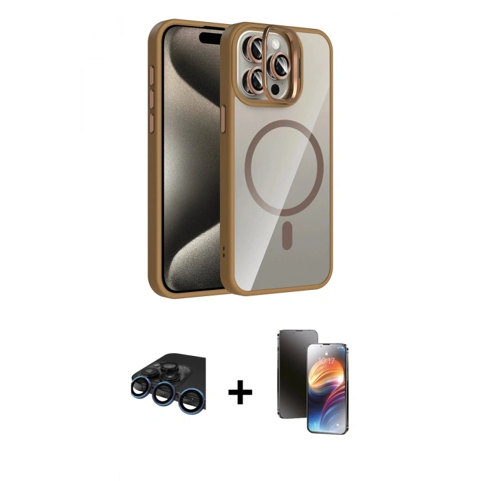 MARSİLYAN™- iPhone 15 Pro Max Kılıf Yadigar Asil Koleksiyonu - Siyah 3D Antistatik Mat Seramik Nano Ekran Koruyucu + Raze Metal Kamera Lens - LT