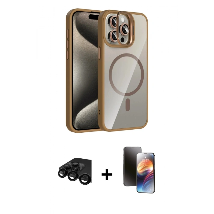 MARSİLYAN™- iPhone 15 Pro Max Kılıf Yadigar Asil Koleksiyonu - Siyah 3D Antistatik Mat Seramik Nano Ekran Koruyucu + Siyah Raze Metal Kamera Lens