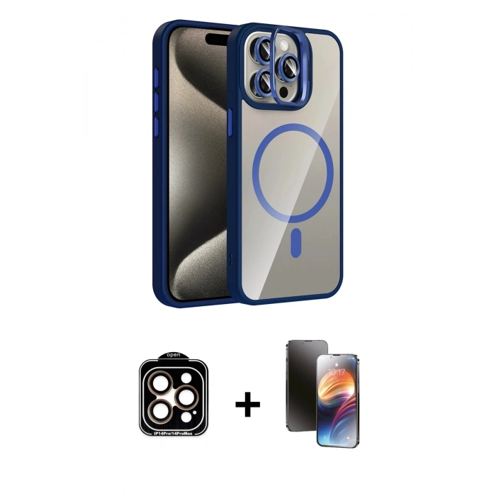 MARSİLYAN™- iPhone 15 Pro Max Kılıf Yadigar Asil Koleksiyonu - Siyah 3D Antistatik Mat Seramik Nano Ekran Koruyucu + PVD Metal Kamera Lens - TU