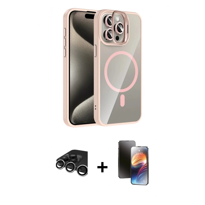 MARSİLYAN™- iPhone 15 Pro Max Kılıf Yadigar Asil Koleksiyonu - Siyah 3D Antistatik Mat Seramik Nano Ekran Koruyucu + Raze Metal Kamera Lens - GS