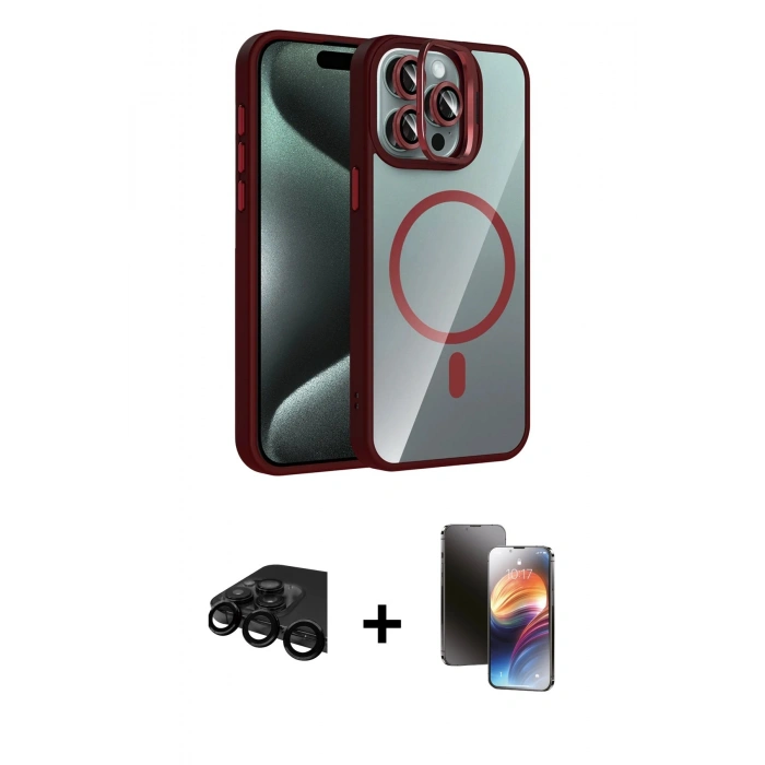 MARSİLYAN™- iPhone 15 Pro Max Kılıf Yadigar Asil Koleksiyonu - Siyah 3D Antistatik Mat Seramik Nano Ekran Koruyucu + Siyah Raze Metal Kamera Lens