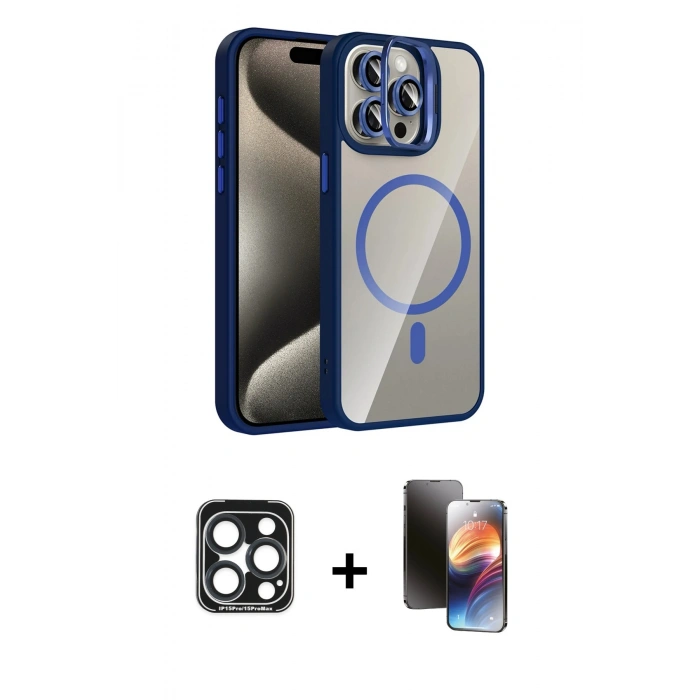 MARSİLYAN™- iPhone 15 Pro Max Kılıf Yadigar Asil Koleksiyonu - Siyah 3D Antistatik Mat Seramik Nano Ekran Koruyucu + PVD Metal Kamera Lens - LT