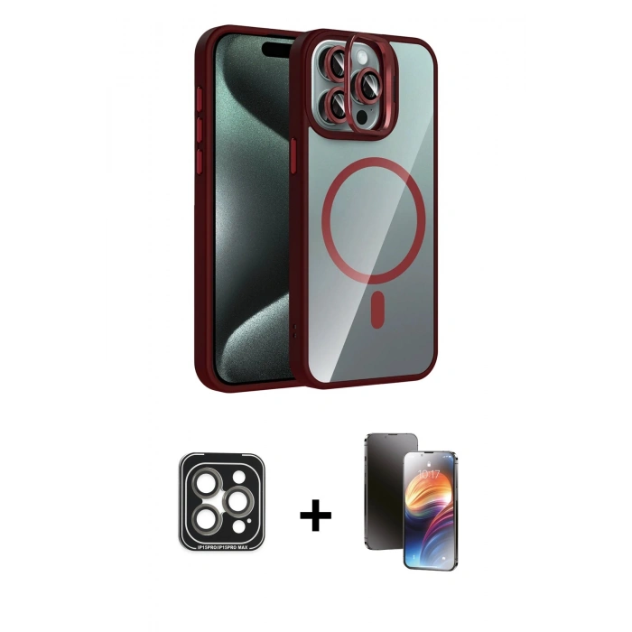 MARSİLYAN™- iPhone 15 Pro Max Kılıf Yadigar Asil Koleksiyonu - Siyah 3D Antistatik Mat Seramik Nano Ekran Koruyucu + PVD Metal Kamera Lens - GI