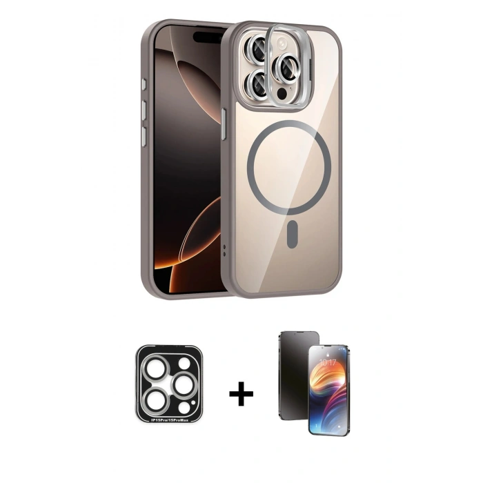 MARSİLYAN™- iPhone 15 Pro Max Kılıf Yadigar Asil Koleksiyonu - Siyah 3D Antistatik Mat Seramik Nano Ekran Koruyucu + PVD Metal Kamera Lens - GS