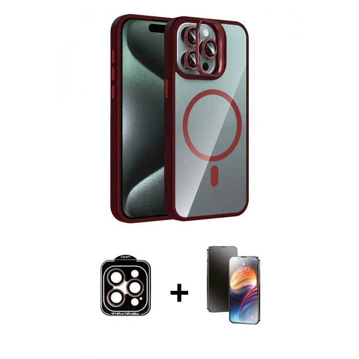 MARSİLYAN™- iPhone 15 Pro Max Kılıf Yadigar Asil Koleksiyonu - Siyah 3D Antistatik Mat Seramik Nano Ekran Koruyucu + PVD Metal Kamera Lens - TU