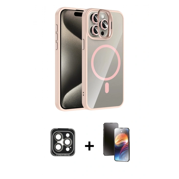 MARSİLYAN™- iPhone 15 Pro Max Kılıf Yadigar Asil Koleksiyonu - Siyah 3D Antistatik Mat Seramik Nano Ekran Koruyucu + PVD Metal Kamera Lens - GI