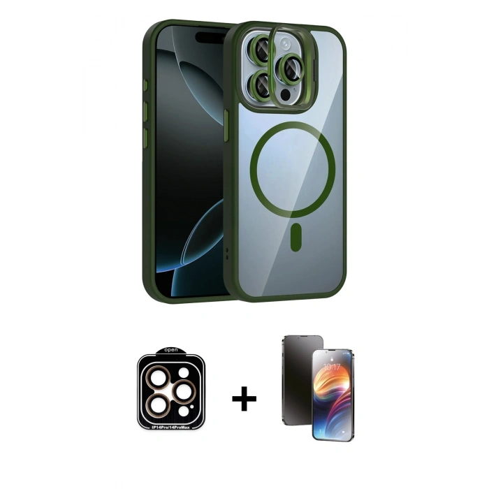 MARSİLYAN™- iPhone 15 Pro Max Kılıf Yadigar Asil Koleksiyonu - Siyah 3D Antistatik Mat Seramik Nano Ekran Koruyucu + PVD Metal Kamera Lens - TU