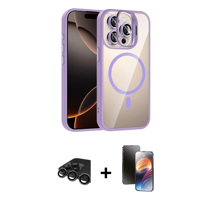MARSİLYAN™- iPhone 15 Pro Max Kılıf Yadigar Asil Koleksiyonu - Siyah 3D Antistatik Mat Seramik Nano Ekran Koruyucu + Raze Metal Kamera Lens - TMGI