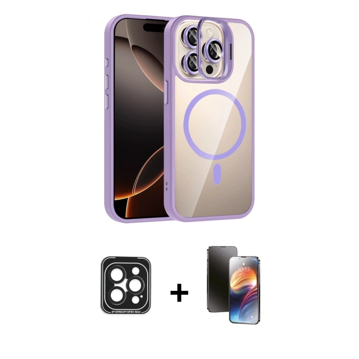 MARSİLYAN™- iPhone 15 Pro Max Kılıf Yadigar Asil Koleksiyonu - Siyah 3D Antistatik Mat Seramik Nano Ekran Koruyucu + PVD Metal Kamera Lens - SH