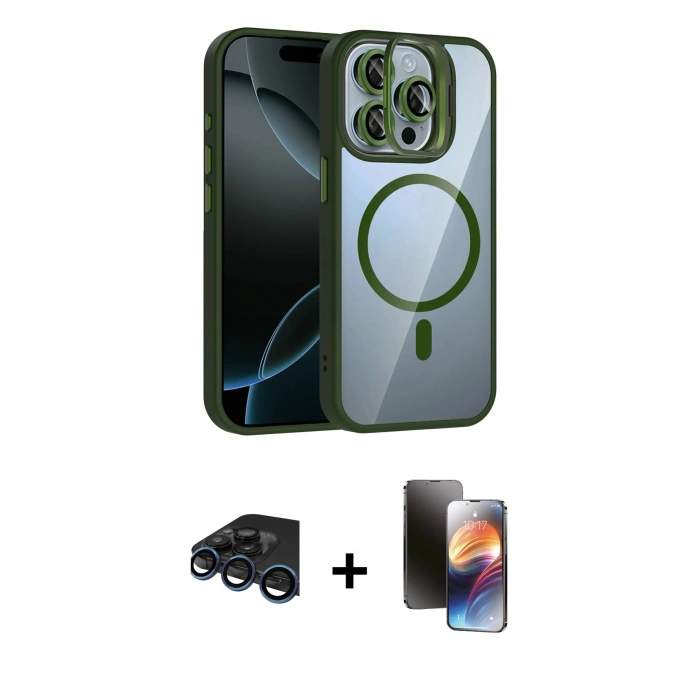 MARSİLYAN™- iPhone 15 Pro Max Kılıf Yadigar Asil Koleksiyonu - Siyah 3D Antistatik Mat Seramik Nano Ekran Koruyucu + Raze Metal Kamera Lens - LT