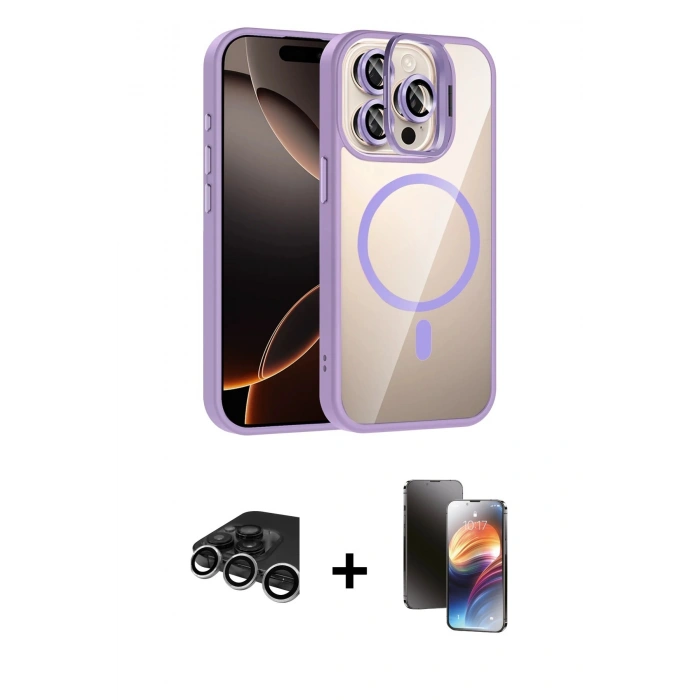 MARSİLYAN™- iPhone 15 Pro Max Kılıf Yadigar Asil Koleksiyonu - Siyah 3D Antistatik Mat Seramik Nano Ekran Koruyucu + Raze Metal Kamera Lens - GS