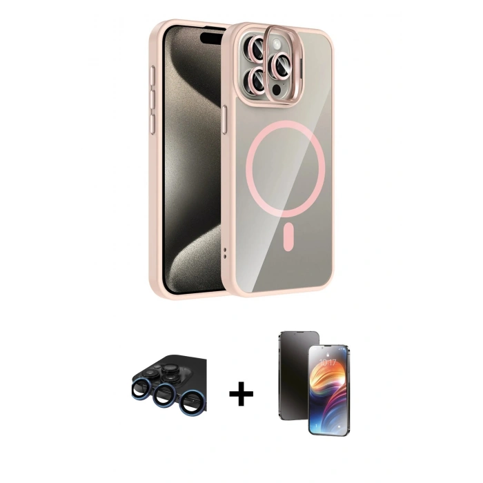 MARSİLYAN™- iPhone 15 Pro Max Kılıf Yadigar Asil Koleksiyonu - Siyah 3D Antistatik Mat Seramik Nano Ekran Koruyucu + Raze Metal Kamera Lens - LT