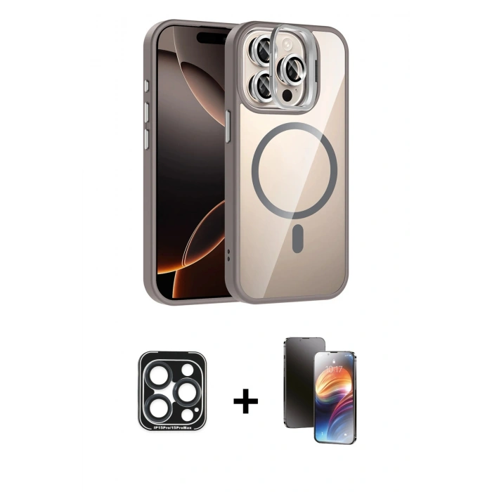 MARSİLYAN™- iPhone 15 Pro Max Kılıf Yadigar Asil Koleksiyonu - Siyah 3D Antistatik Mat Seramik Nano Ekran Koruyucu + PVD Metal Kamera Lens - LT