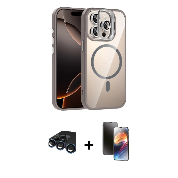 MARSİLYAN™- iPhone 15 Pro Max Kılıf Yadigar Asil Koleksiyonu - Siyah 3D Antistatik Mat Seramik Nano Ekran Koruyucu + Raze Metal Kamera Lens - LT