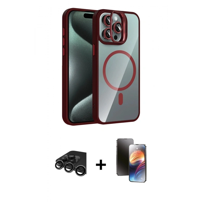 MARSİLYAN™- iPhone 15 Pro Max Kılıf Yadigar Asil Koleksiyonu - Siyah 3D Antistatik Mat Seramik Nano Ekran Koruyucu + Raze Metal Kamera Lens - TMGI