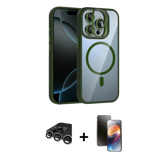 MARSİLYAN™- iPhone 15 Pro Max Kılıf Yadigar Asil Koleksiyonu - Siyah 3D Antistatik Mat Seramik Nano Ekran Koruyucu + Raze Metal Kamera Lens - GS