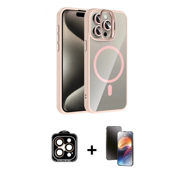 MARSİLYAN™- iPhone 15 Pro Max Kılıf Yadigar Asil Koleksiyonu - Siyah 3D Antistatik Mat Seramik Nano Ekran Koruyucu + PVD Metal Kamera Lens - TU