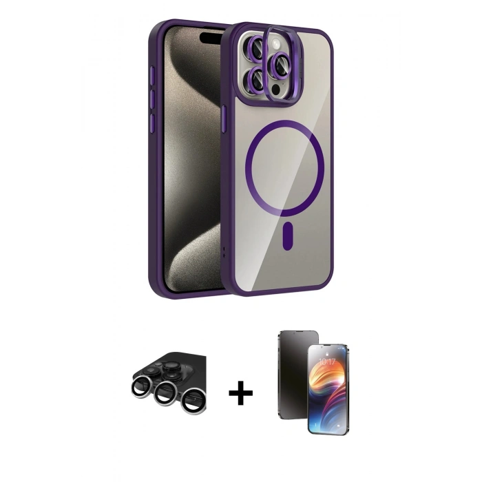 MARSİLYAN™- iPhone 15 Pro Max Kılıf Yadigar Asil Koleksiyonu - Siyah 3D Antistatik Mat Seramik Nano Ekran Koruyucu + Raze Metal Kamera Lens - GS