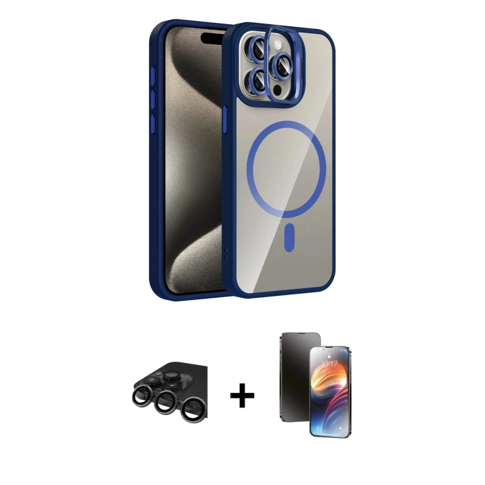 MARSİLYAN™- iPhone 15 Pro Max Kılıf Yadigar Asil Koleksiyonu - Siyah 3D Antistatik Mat Seramik Nano Ekran Koruyucu + Raze Metal Kamera Lens - TMGI