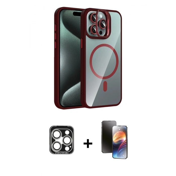MARSİLYAN™- iPhone 15 Pro Max Kılıf Yadigar Asil Koleksiyonu - Siyah 3D Antistatik Mat Seramik Nano Ekran Koruyucu + PVD Metal Kamera Lens - GS