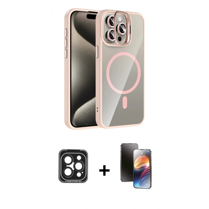 MARSİLYAN™- iPhone 15 Pro Max Kılıf Yadigar Asil Koleksiyonu - Siyah 3D Antistatik Mat Seramik Nano Ekran Koruyucu + PVD Metal Kamera Lens - SH