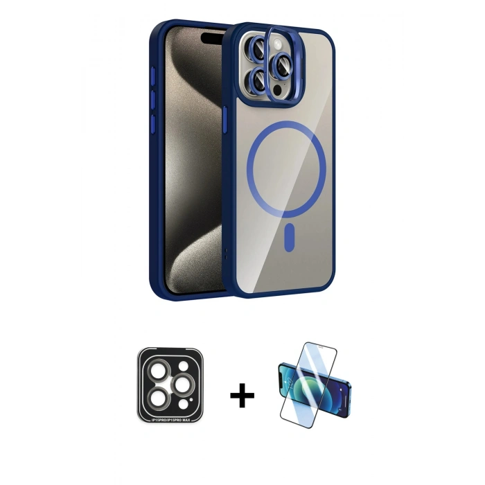 MARSİLYAN™- iPhone 15 Pro Max Kılıf Yadigar Asil Koleksiyonu - Siyah 3D Antistatik Seramik Nano Ekran Koruyucu + PVD Metal Kamera Lens - GI