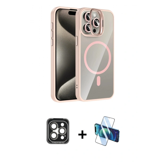 MARSİLYAN™- iPhone 15 Pro Max Kılıf Yadigar Asil Koleksiyonu - Siyah 3D Antistatik Seramik Nano Ekran Koruyucu + PVD Metal Kamera Lens - GI