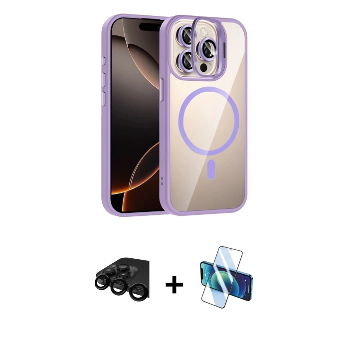 MARSİLYAN™- iPhone 15 Pro Max Kılıf Yadigar Asil Koleksiyonu - Siyah 3D Antistatik Seramik Nano Ekran Koruyucu + Raze Metal Kamera Lens - SH