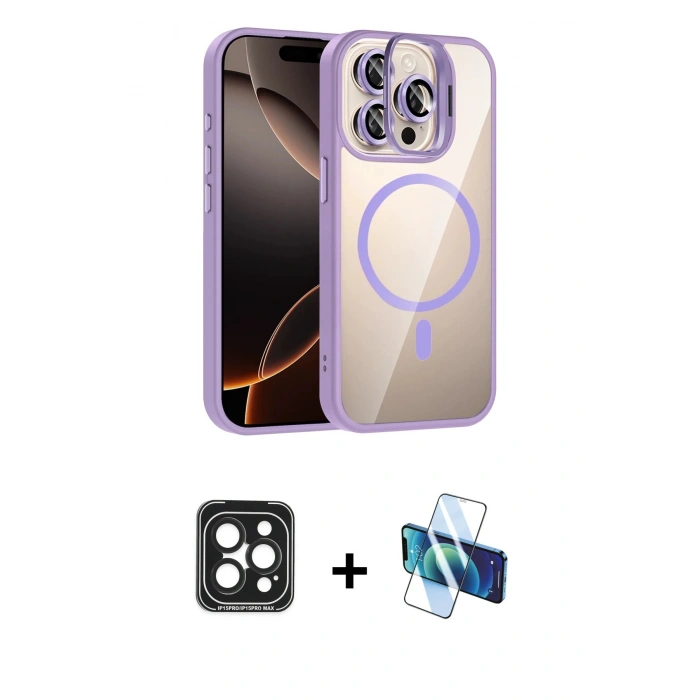 MARSİLYAN™- iPhone 15 Pro Max Kılıf Yadigar Asil Koleksiyonu - Siyah 3D Antistatik Seramik Nano Ekran Koruyucu + PVD Metal Kamera Lens - SH