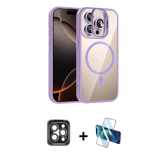 MARSİLYAN™- iPhone 15 Pro Max Kılıf Yadigar Asil Koleksiyonu - Siyah 3D Antistatik Seramik Nano Ekran Koruyucu + PVD Metal Kamera Lens - GI